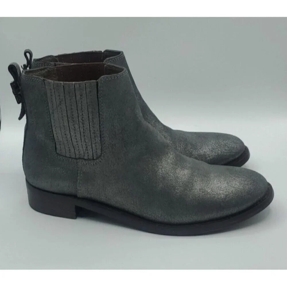 Tory Burch Wade Chelsea Gray Silver Shimmer Leather Ankle Boot Women's 9M /40